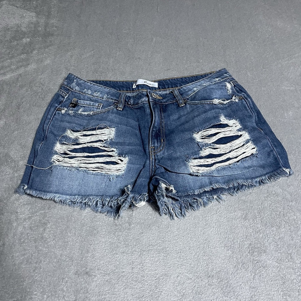 KanCan Distressed Dark Blue Denim Jean Shorts